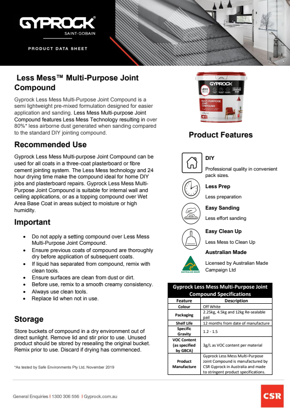 Gyprock Less Mess MultiPurpose Joint Compound CSR